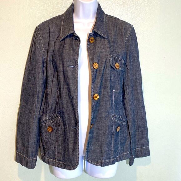J. Jill unstructured jean blue denim chambray blazer shacket casual jacket, M - Picture 2 of 6